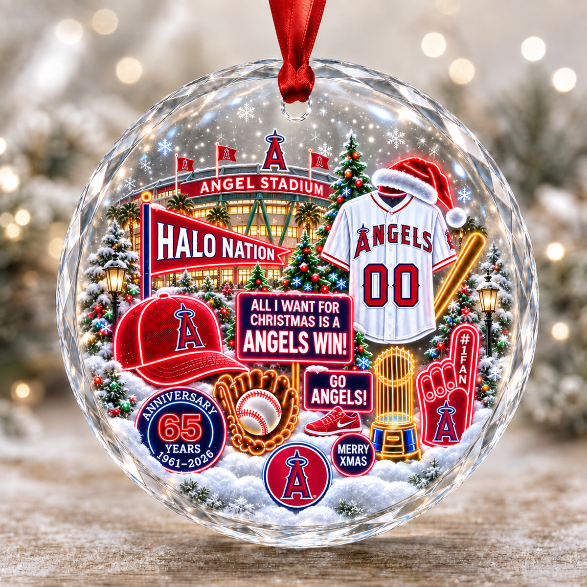 Adorno de vidrio de béisbol, 3 unidades con caja de regalo, equipo de béisbol de Navidad - Adorno de vidrio