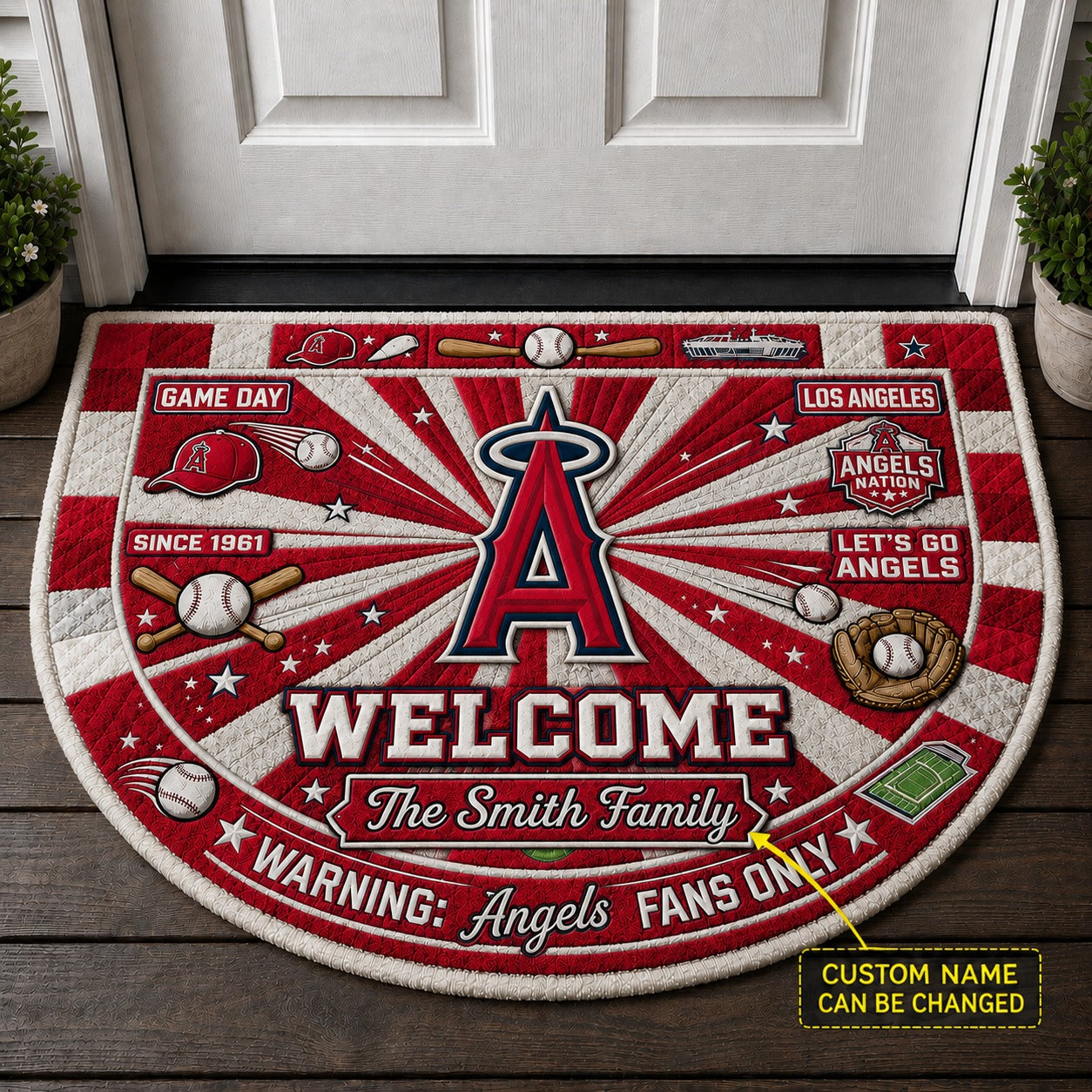 Official-Inspired Baseball Fan Custom Quilted Print Premium Welcome Mat Washable Black Border – Personalized Baseball Doormat