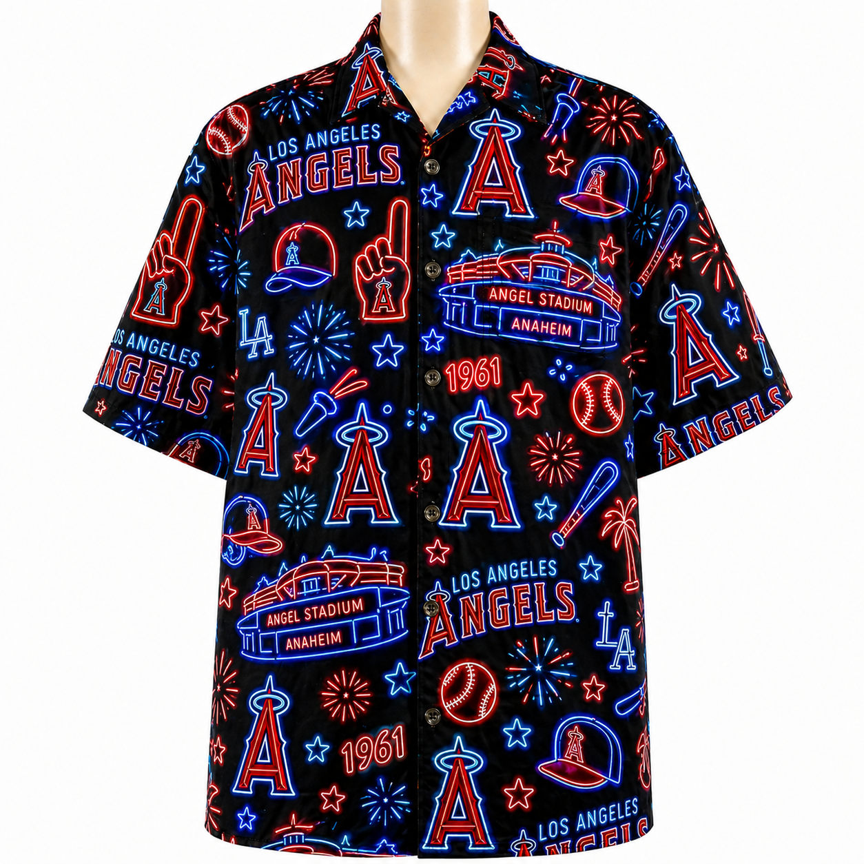 All Baseball Teams Neon Pattern Vibe Summer Party Button-Up Unisex Hawaiian Shirt For Men and Women