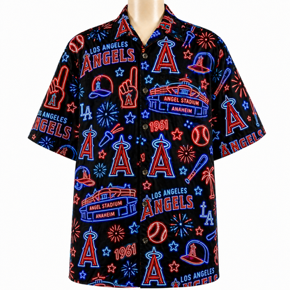 All Baseball Teams Neon Pattern Vibe Summer Party Button-Up Unisex Hawaiian Shirt For Men and Women