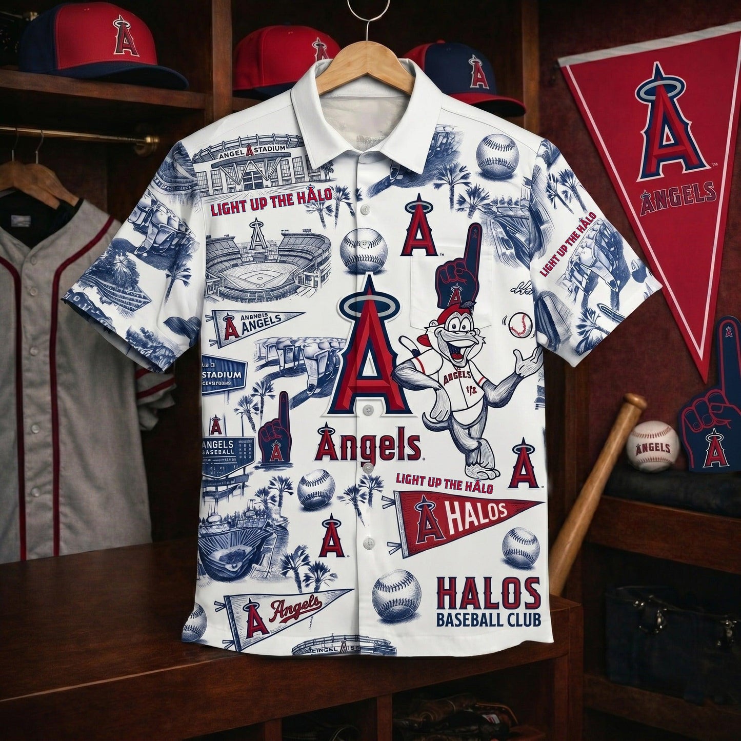 LAA Baseball Stadium Slogan Legacy Edition Vintage Unisex Button-Up Hawaiian Shirt