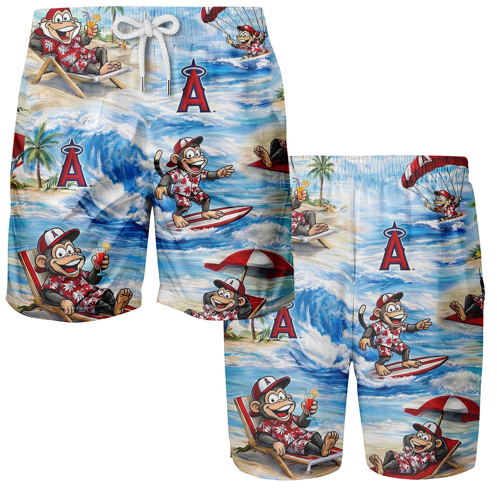 Camisa Hawaiana Unisex con Botones para Hombres y Mujeres, Modelo "LAA Baseball Mascot Beach Vibe"