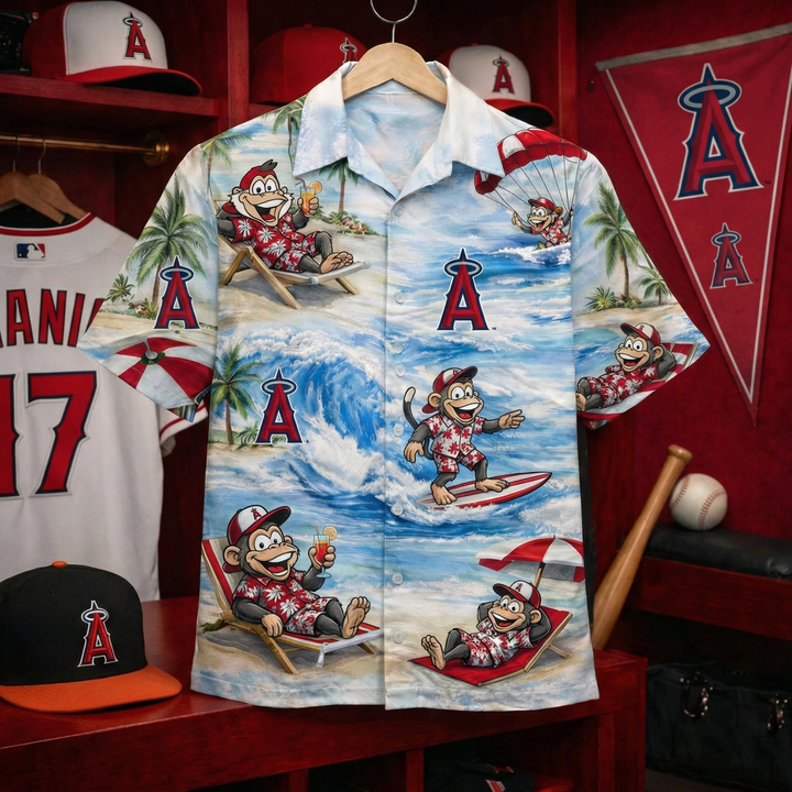 LAA Baseball Mascot Beach Viber Button-Up Unisex Hawaiian Shirt For Men & Women