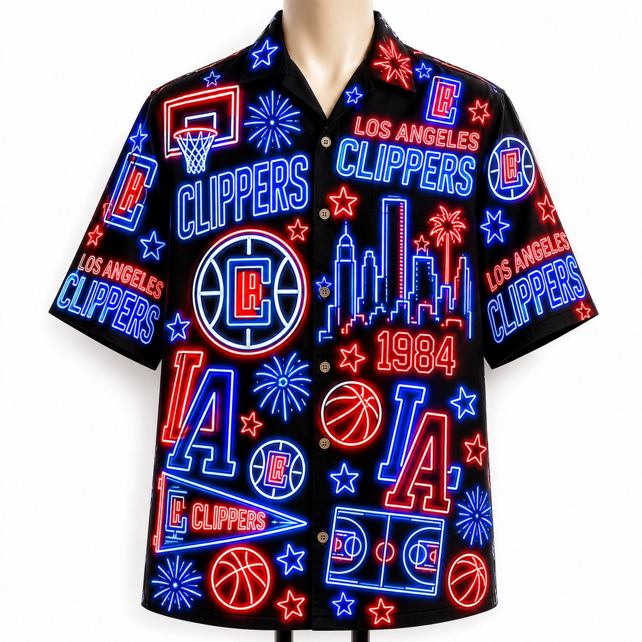 All Basketball Teams Neon Pattern Vibe Summer Party Button-Up Unisex Hawaiian Shirt For Men and Women