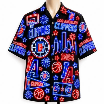 All Basketball Teams Neon Pattern Vibe Summer Party Button-Up Unisex Hawaiian Shirt For Men and Women