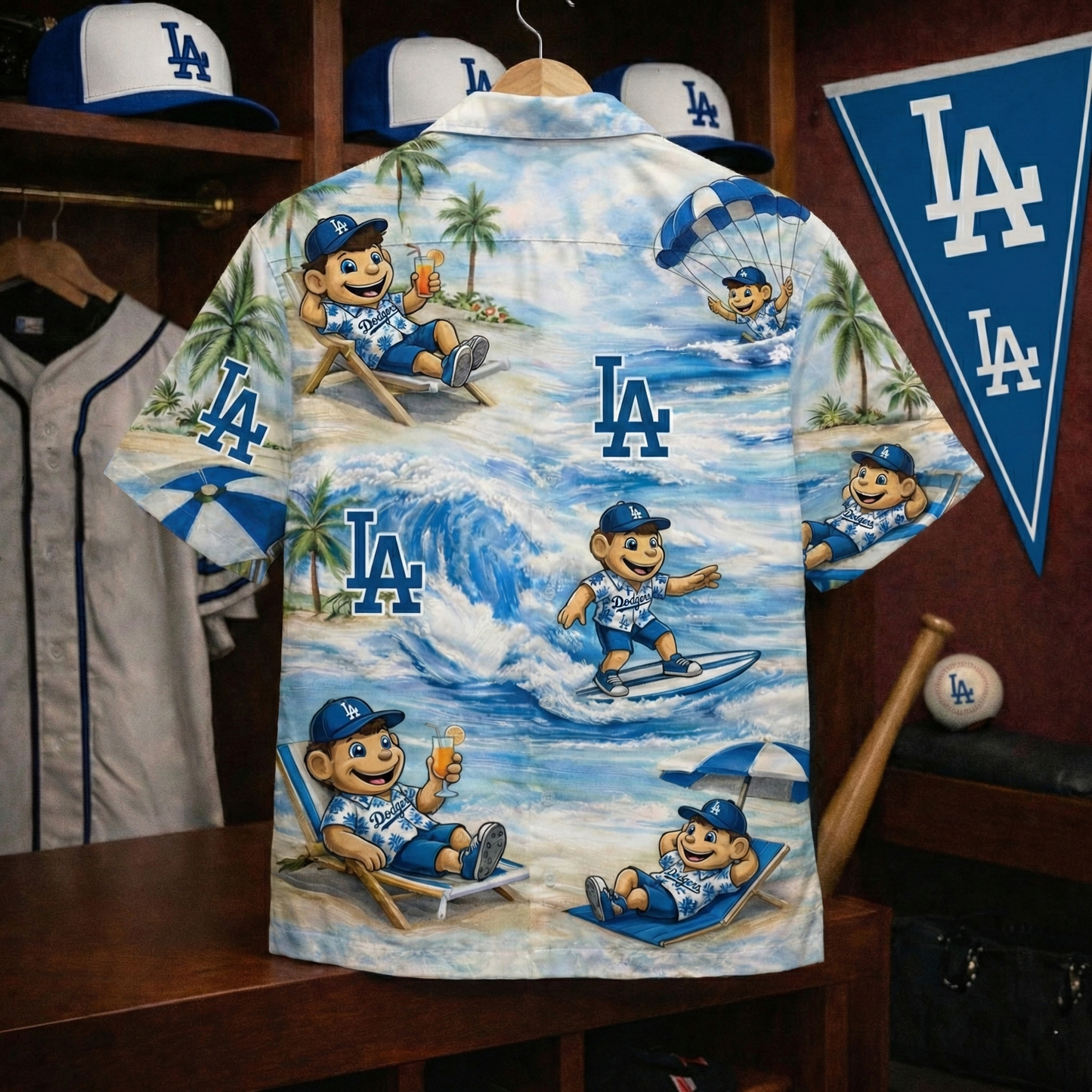 LAD Baseball Mascot Beach Viber Button-Up Unisex Hawaiian Shirt For Men & Women