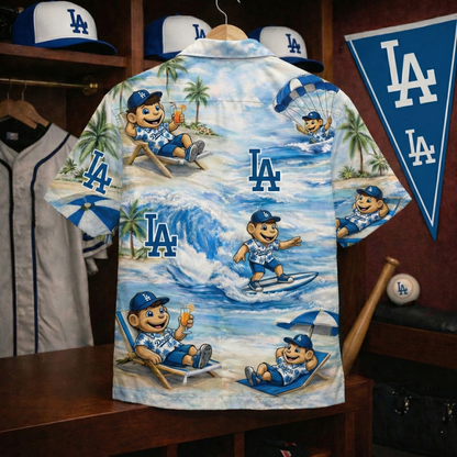 LAD Baseball Mascot Beach Viber Button-Up Unisex Hawaiian Shirt For Men & Women