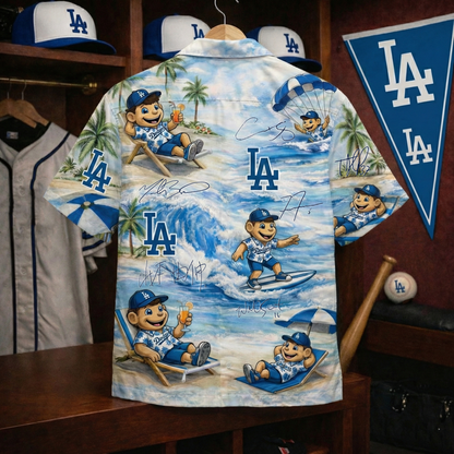 Camisa Hawaiana Unisex con Botones y Firma de Jugador de Béisbol LAD "Viber" de Playa para Hombre y Mujer