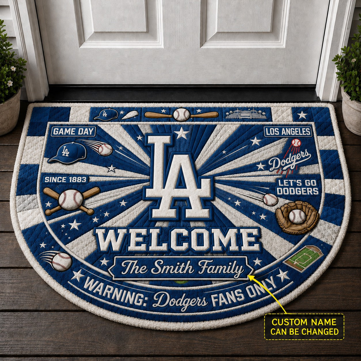 Official-Inspired Baseball Fan Custom Quilted Print Premium Welcome Mat Washable Black Border – Personalized Baseball Doormat