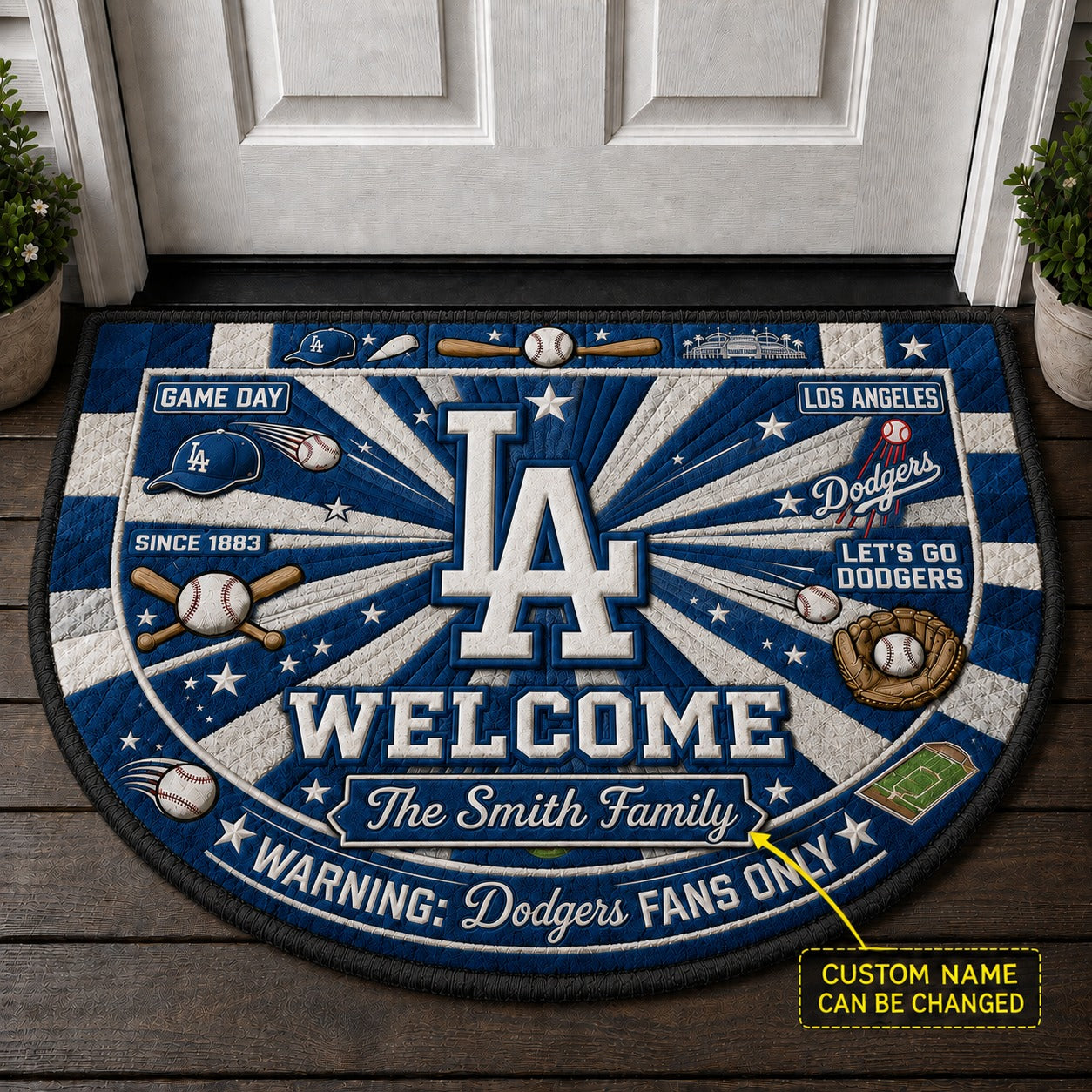 Official-Inspired Baseball Fan Custom Quilted Print Premium Welcome Mat Washable Black Border – Personalized Baseball Doormat