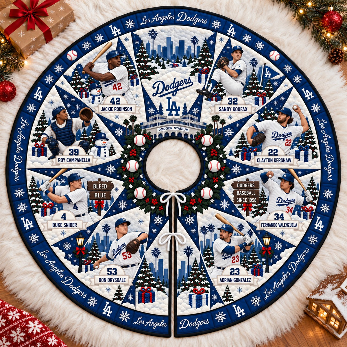 All Baseball Teams Vintage Players & Stadium Holiday Quilt Christmas Skirt Tree for Baseball Fans - 5To9Vibe