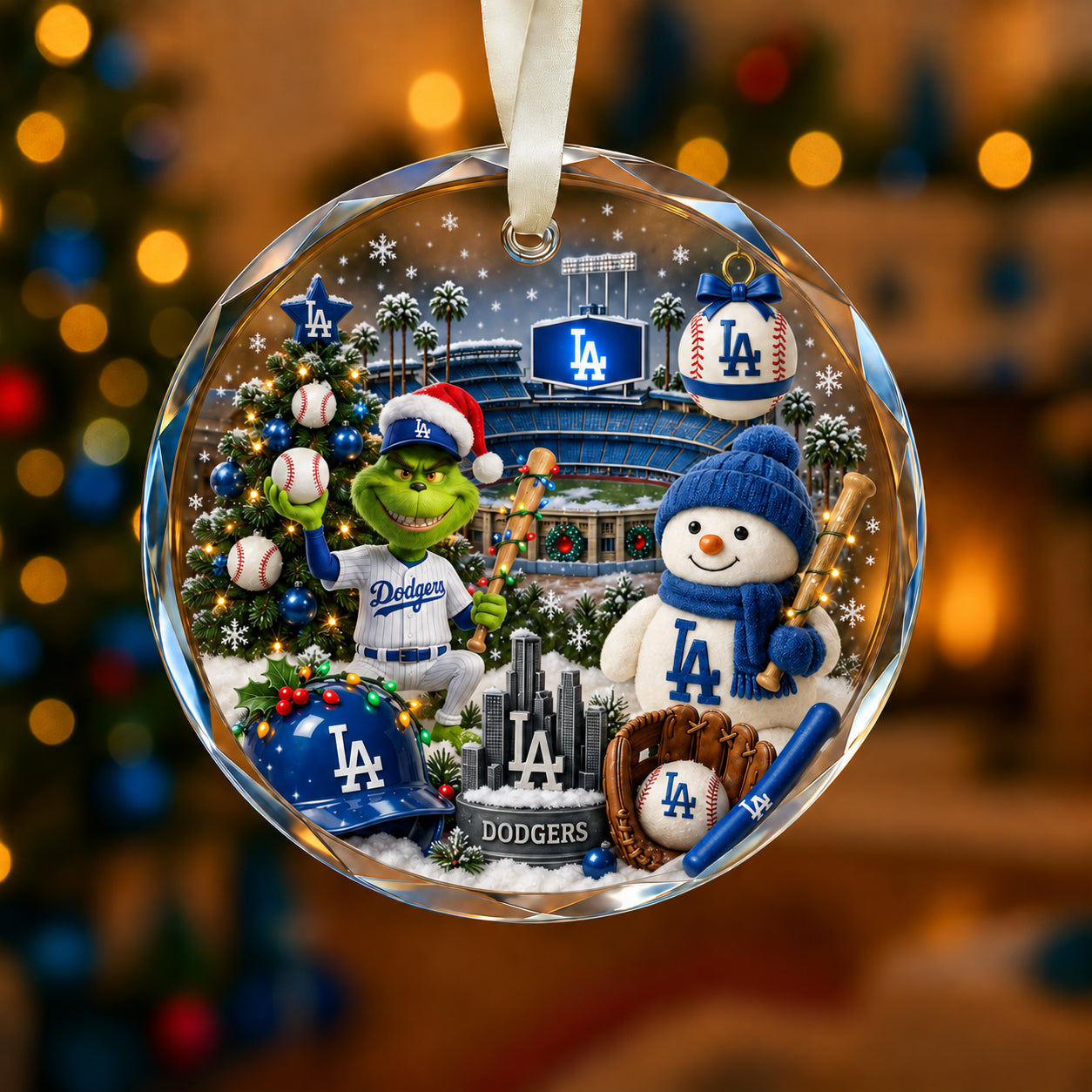 Adorno de vidrio de béisbol, 3 unidades con caja de regalo, equipo de béisbol de Navidad - Adorno de vidrio