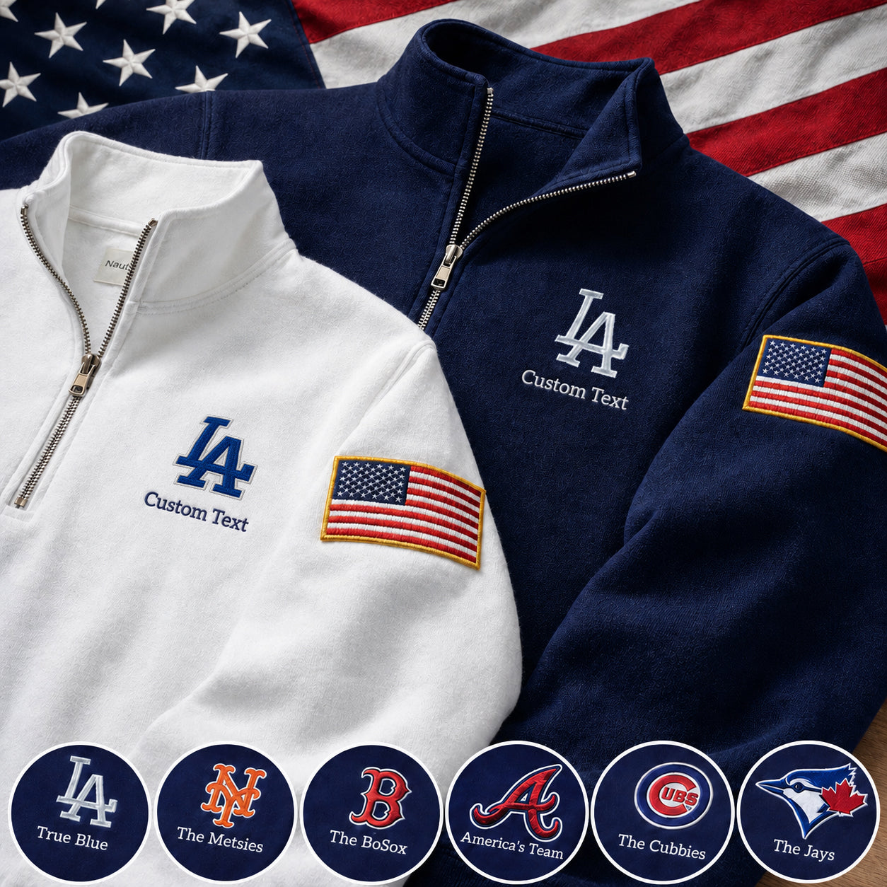 America Baseball Embroidered Logo Premium Quarter Zip Sweatshirt, Inspired Quarter Zip Sweater, Unisex Baseball Sweatshirt