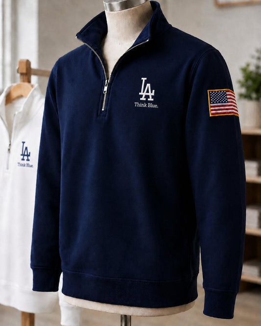 All Baseball Teams Embroidered Logo and Us Flag Premium Quarter Zip Sweatshirt, Inspired Quarter Zip Sweater, Unisex Baseball Sweatshirt-Sweatshirts-5TO9VIBE