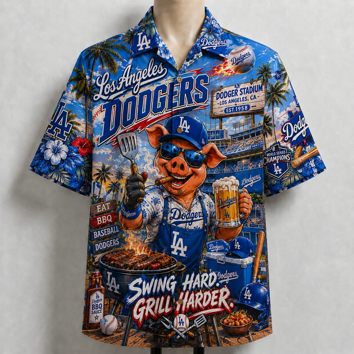 All Baseball Teams BBQ  Swing Hard Grill Harder Tropical Aloha Shirt for Baseball Fans Button Up Unisex Hawaiian Shirt For Men and Women