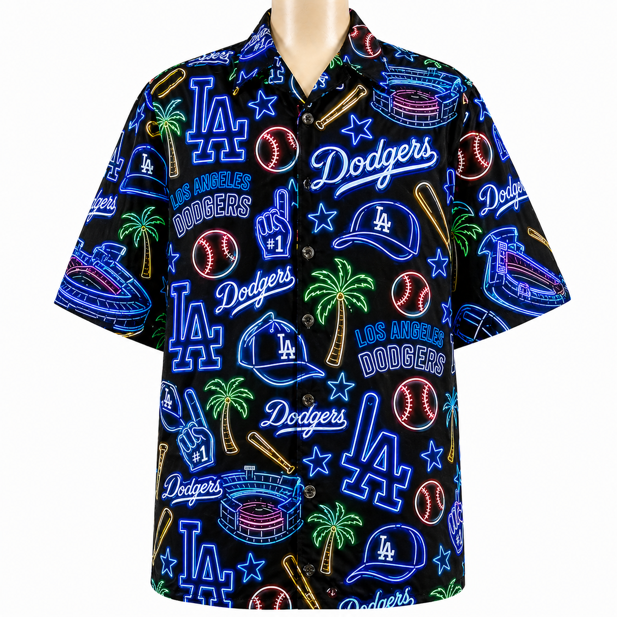 All Baseball Teams Neon Pattern Vibe Summer Party Button-Up Unisex Hawaiian Shirt For Men and Women