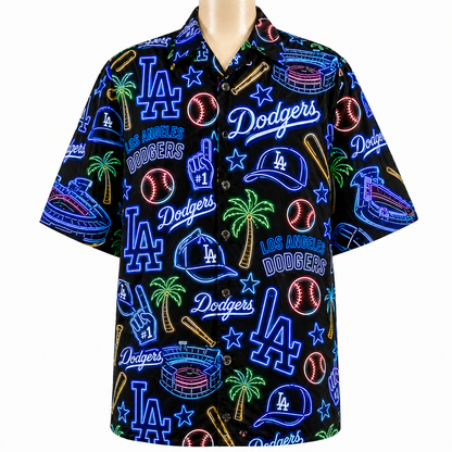 All Baseball Teams Neon Pattern Vibe Summer Party Button-Up Unisex Hawaiian Shirt For Men and Women