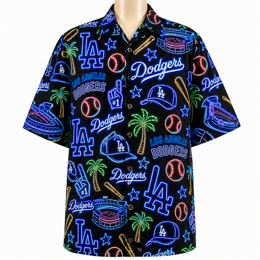 All Baseball Teams Neon Pattern Vibe Summer Party Button-Up Unisex Hawaiian Shirt For Men and Women