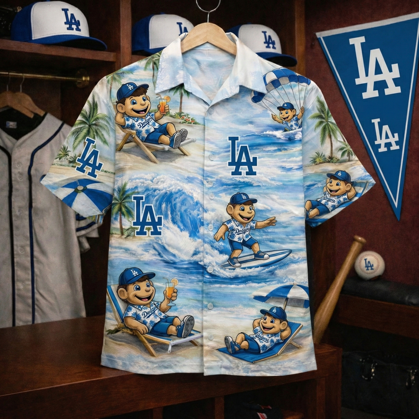 LAD Baseball Mascot Beach Viber Button-Up Unisex Hawaiian Shirt For Men & Women