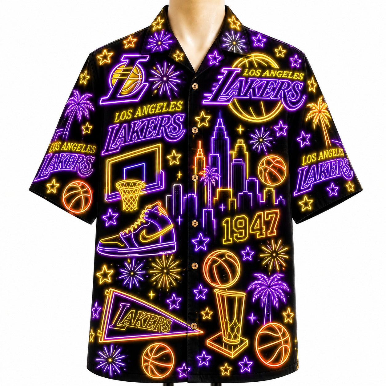 All Basketball Teams Neon Pattern Vibe Summer Party Button-Up Unisex Hawaiian Shirt For Men and Women