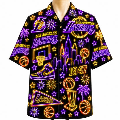 All Basketball Teams Neon Pattern Vibe Summer Party Button-Up Unisex Hawaiian Shirt For Men and Women