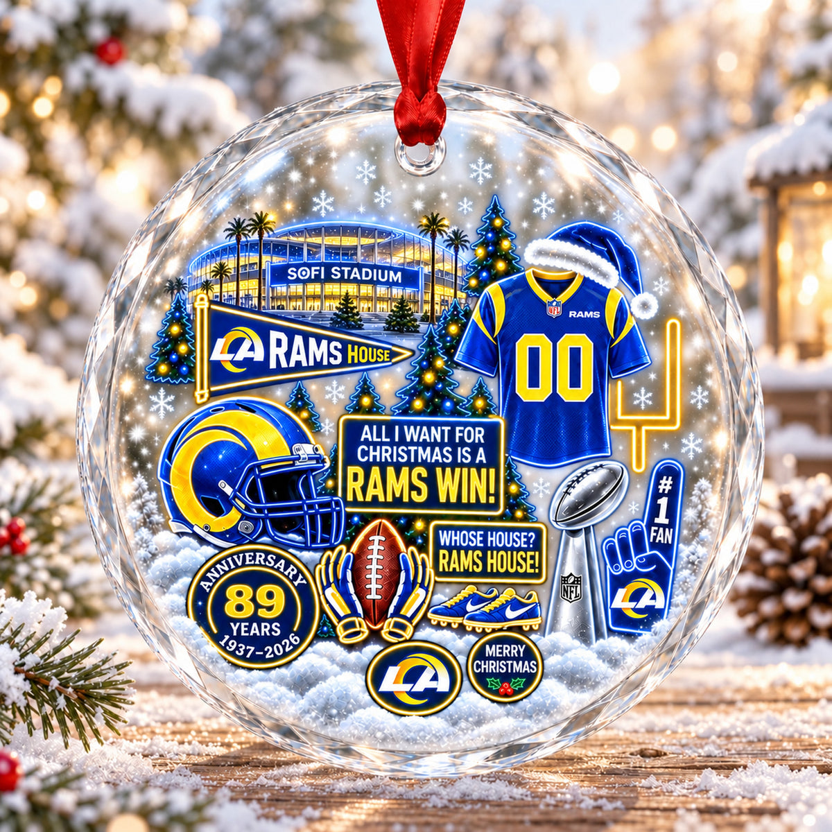 All Football Teams Christmas Stadium Snow Vibe Glass Ornament With Gift Box - 5to9vibe