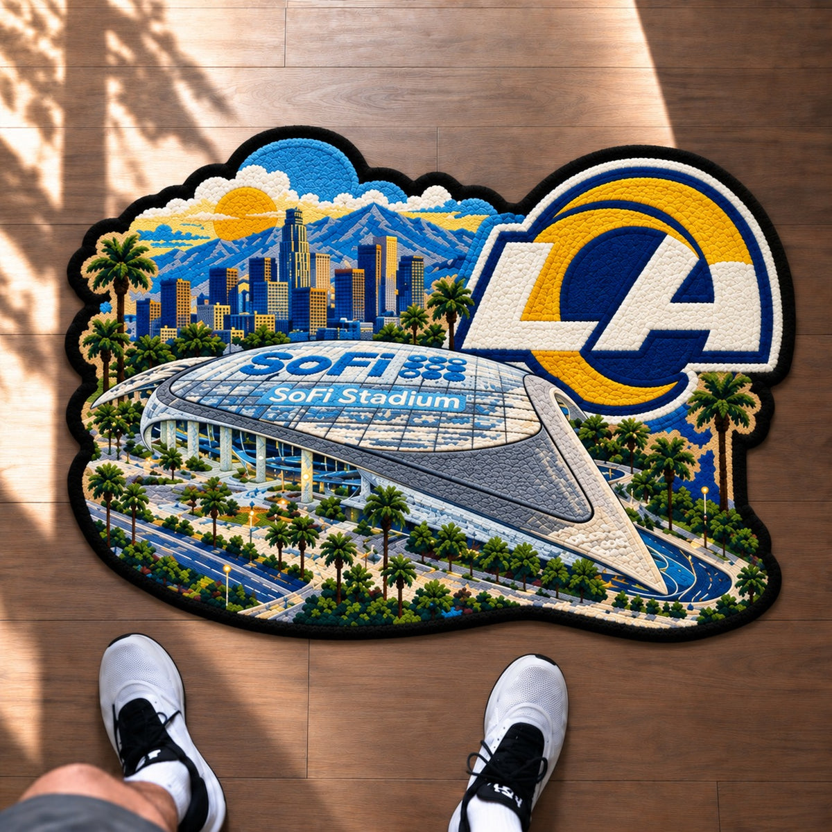 All Football Teams Logo Stadium Area Baseball Fan Custom Shape Rug Print Premium Welcome Mat Washable Black Border Personalized Football Custom Shape Rug