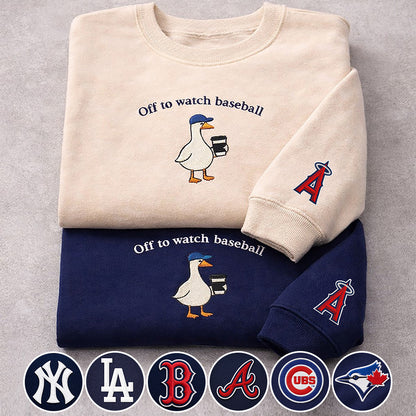 Off to watch Baseball Embroidered Logo Premium Quarter Zip Sweatshirt, Unisex Football Sweatshirt