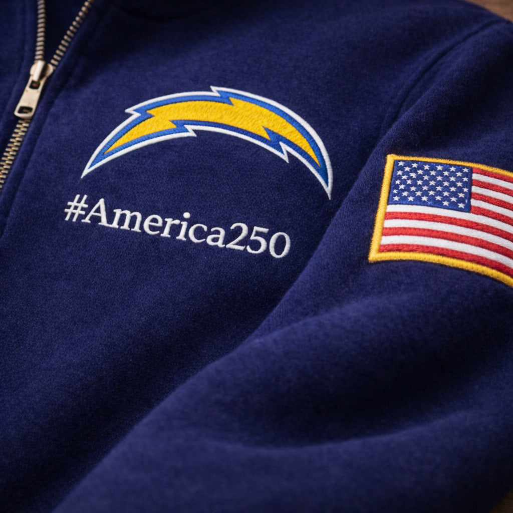 Football Logo America 250 Anniversary Embroidered Logo Premium Quarter Zip Sweatshirt, Inspired Quarter Zip Sweater