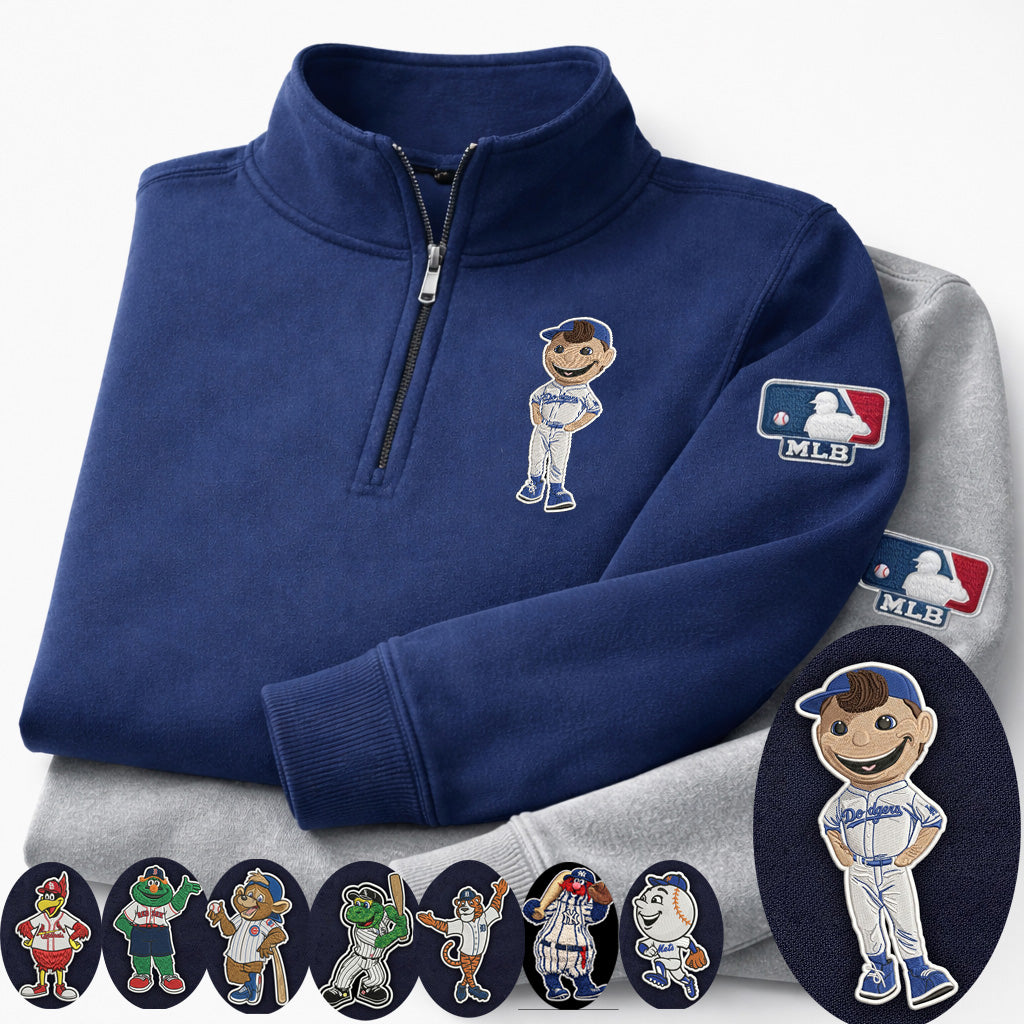 Mascots Baseball Team Embroidered Logo Premium Quarter Zip Sweatshirt, Inspired Quarter Zip Sweater, Unisex Baseball Sweatshirt