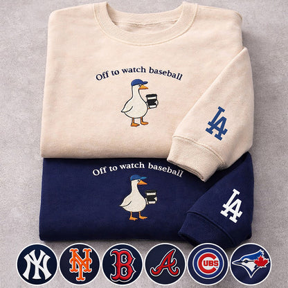 Off to watch Baseball Embroidered Logo Premium Quarter Zip Sweatshirt, Unisex Football Sweatshirt