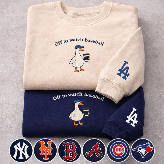 Off to watch Baseball Embroidered Logo Premium Quarter Zip Sweatshirt, Unisex Football Sweatshirt-Sweatshirts-5TO9VIBE