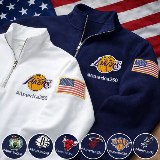 Football Logo America 250 Anniversary Embroidered Logo Premium Quarter Zip Sweatshirt, Inspired Quarter Zip Sweater-Sweatshirts-5TO9VIBE