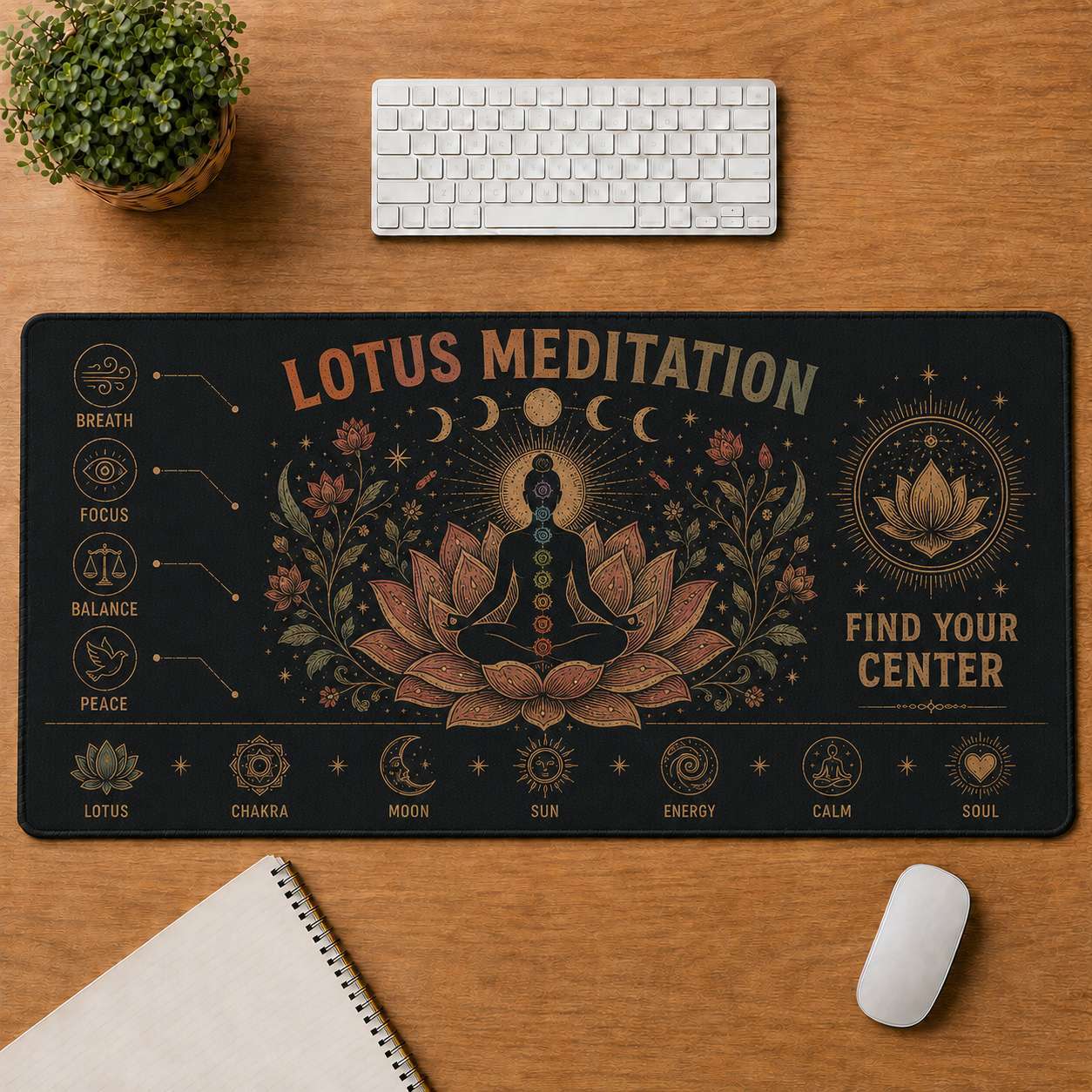 Mandala Hippie Desk Mat Mouse Pad | 5To9Vibe - Lotus Meditation style