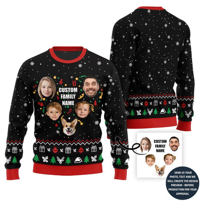 Lovely Custom Family Face And Name Ugly Christmas Sweater