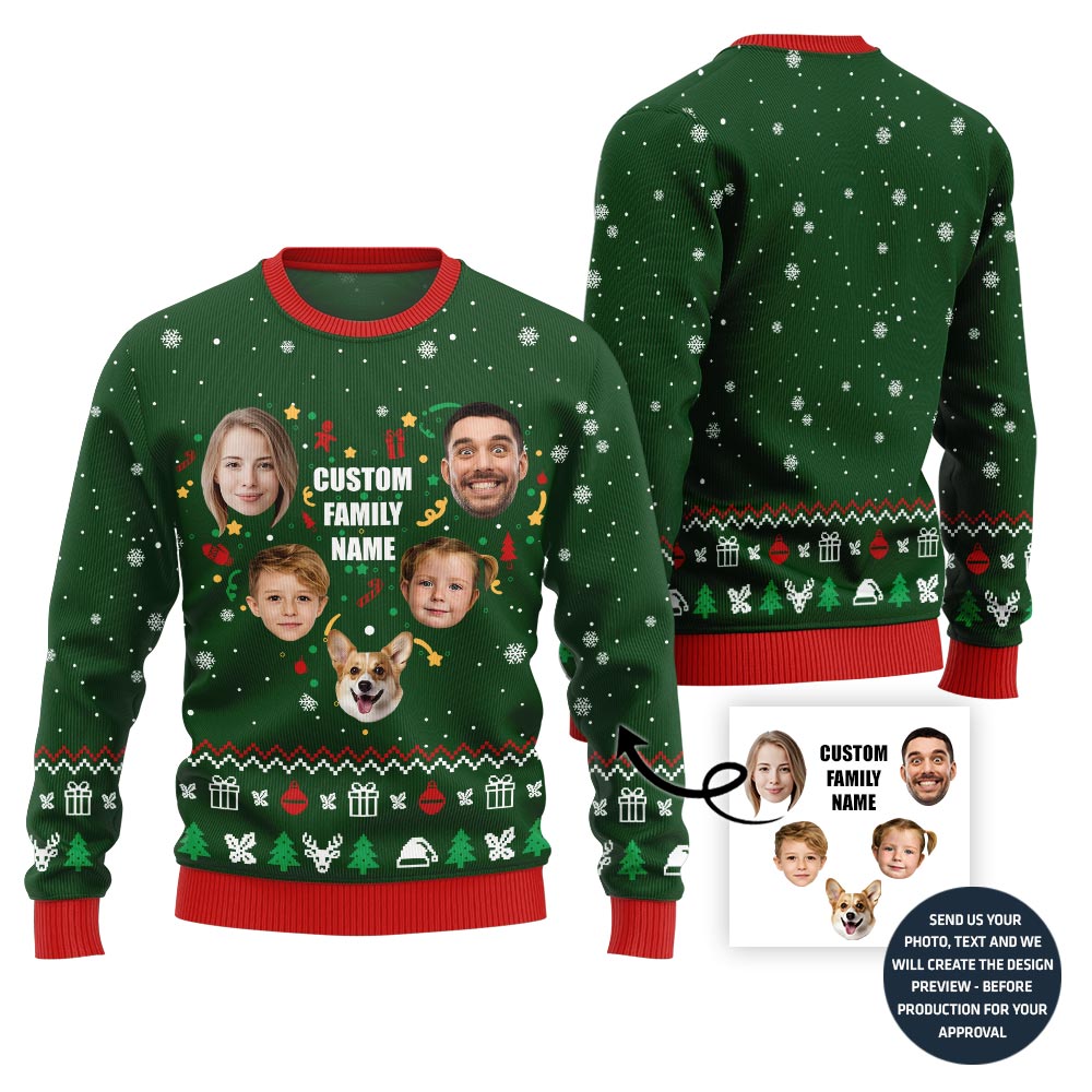 Lovely Custom Family Face And Name Ugly Christmas Sweater