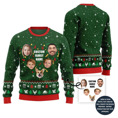 Lovely Custom Family Face And Name Ugly Christmas Sweater