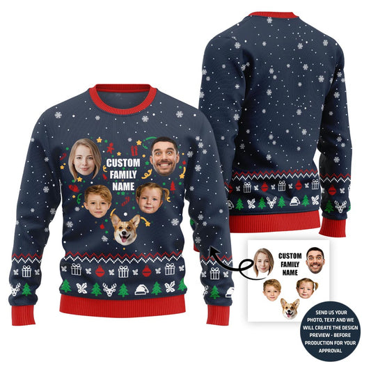 Lovely Custom Family Face And Name Ugly Christmas Sweater