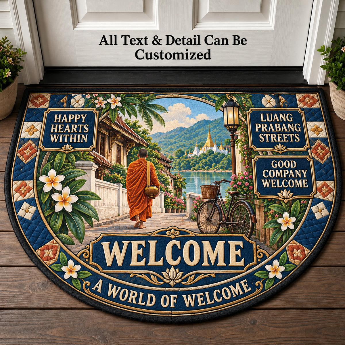 Luang Prabang Streets Personalized Half Round Mat | 5To9Vibe