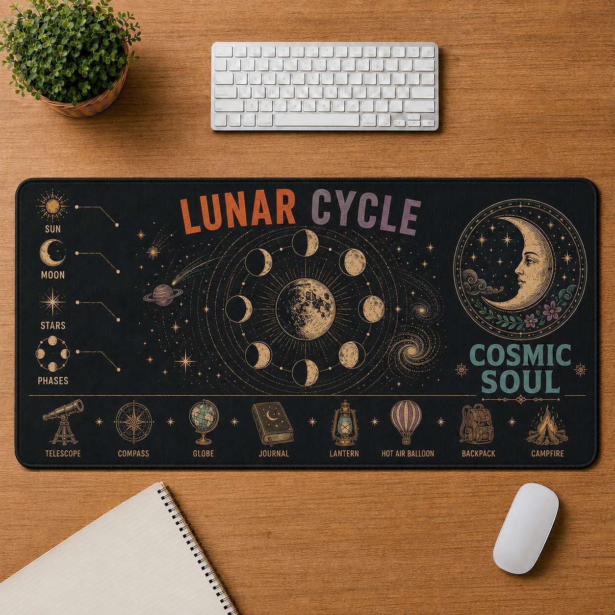 Cosmic Eye Hippie Desk Mat Mouse Pad | 5To9Vibe - Lunar Cycle style