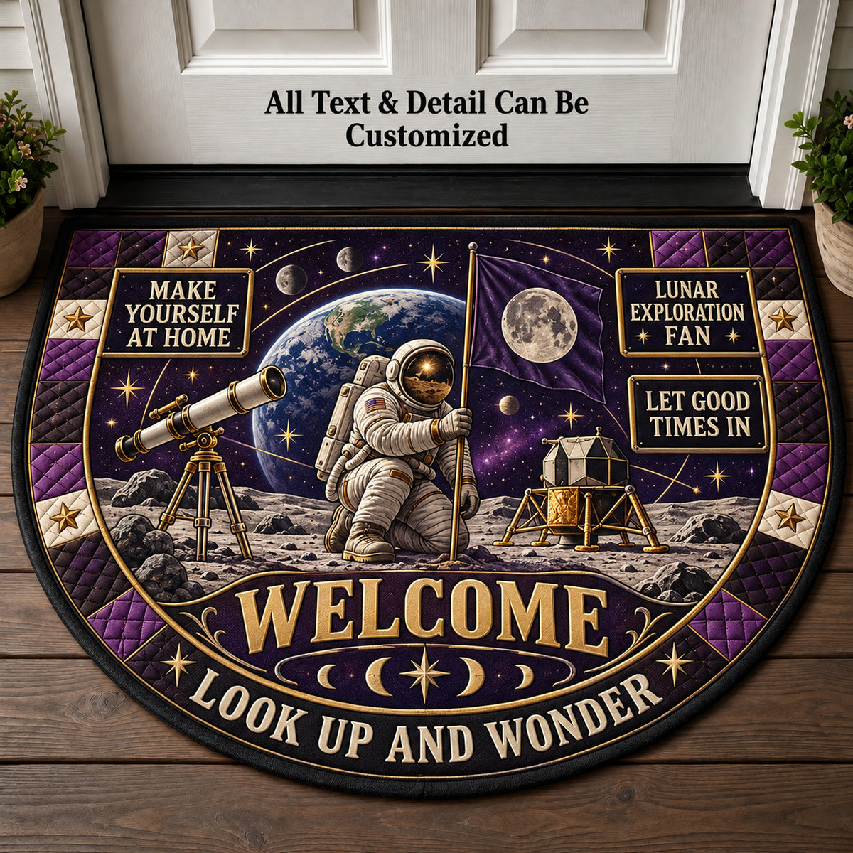 Lunar Exploration Fan Personalized Half Round Mat | 5To9Vibe