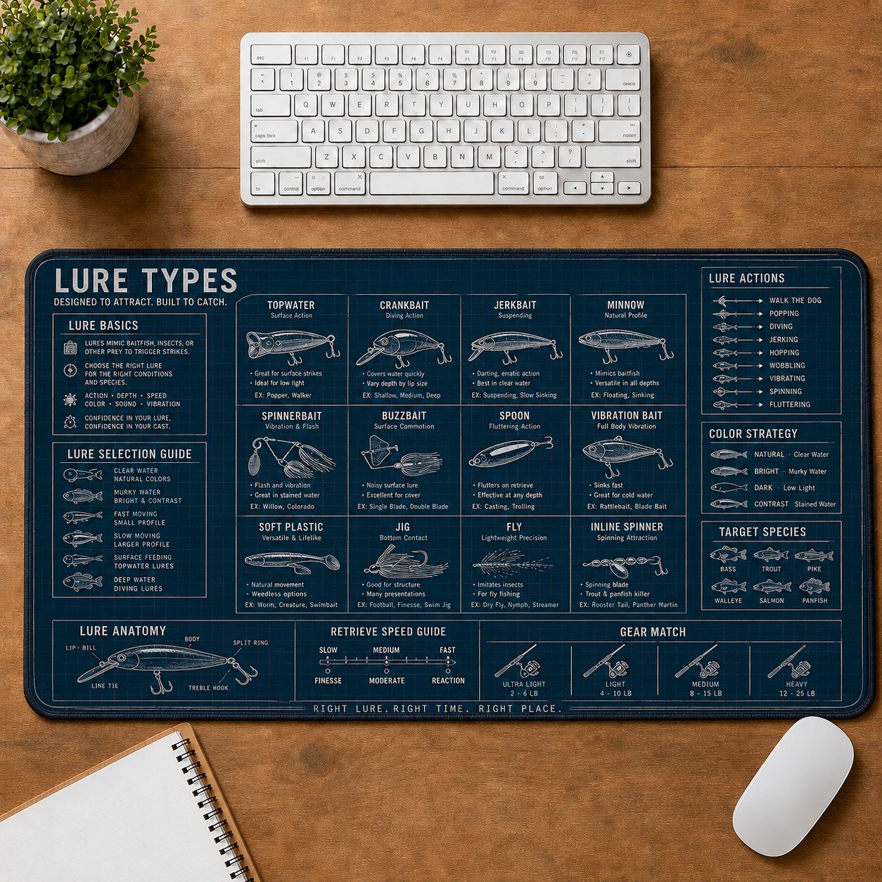 Fishing Lure Types Outdoor Skills Field Guide Desk Mat | 5To9Vibe