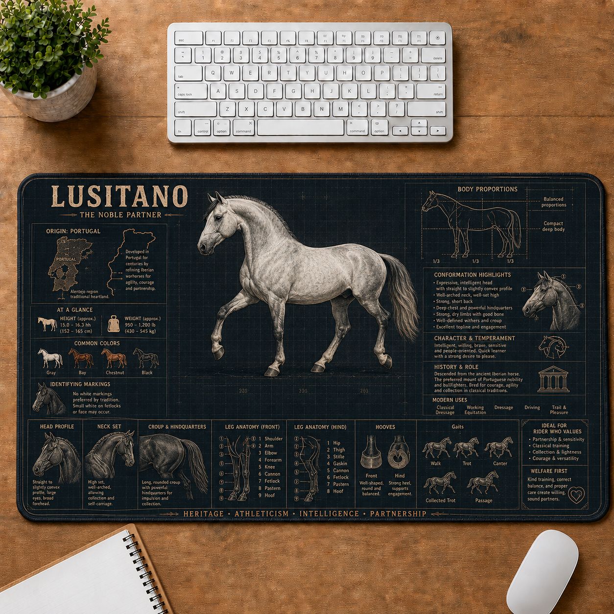 Lusitano Horse Horse and Equestrian Visual Guide Desk Mat | 5To9Vibe