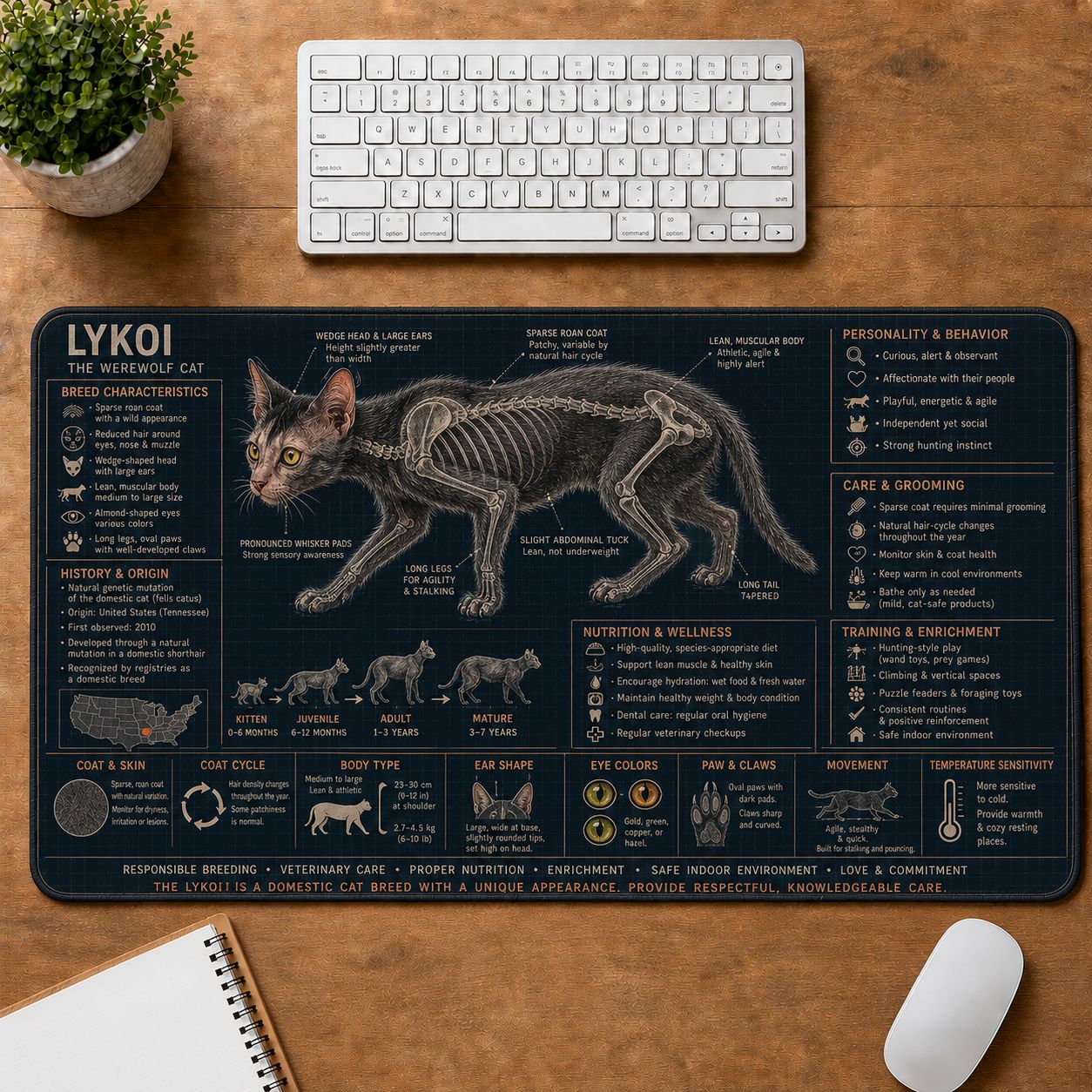Lykoi Cat Breed Desk Mat Anatomy Guide | 5To9Vibe