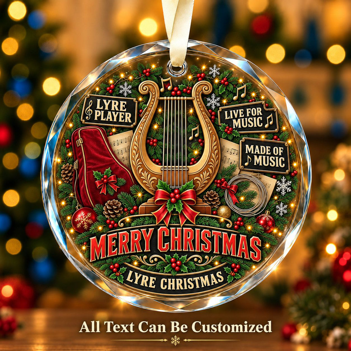 Lyre Player Personalized Glass Ornament | 5To9Vibe
