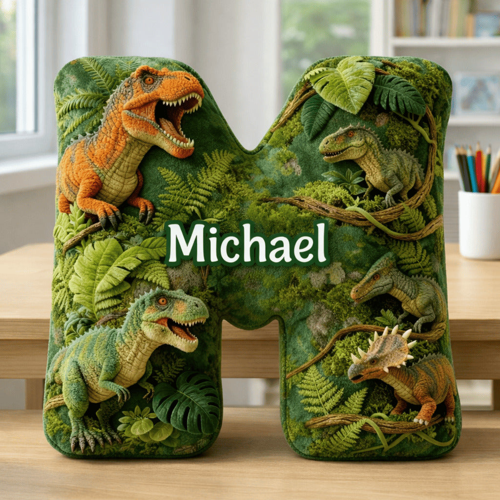 Dino and Princess Pillow Custom Name Gift  For Girls, Boys Irregular-Shaped Pillow Custom