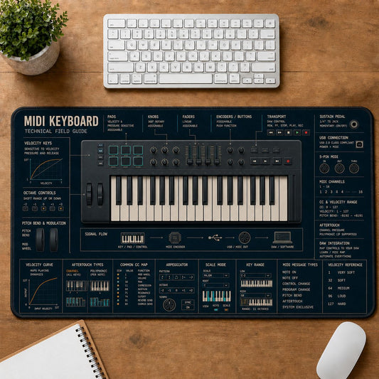 MIDI Keyboard Musical Instrument Blueprint Guide Desk Mat | 5To9Vibe