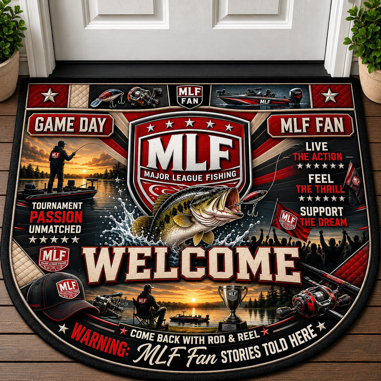 MLF Fishing Fan Stories Quilted Print Premium Welcome Mat – Personalized Doormat
