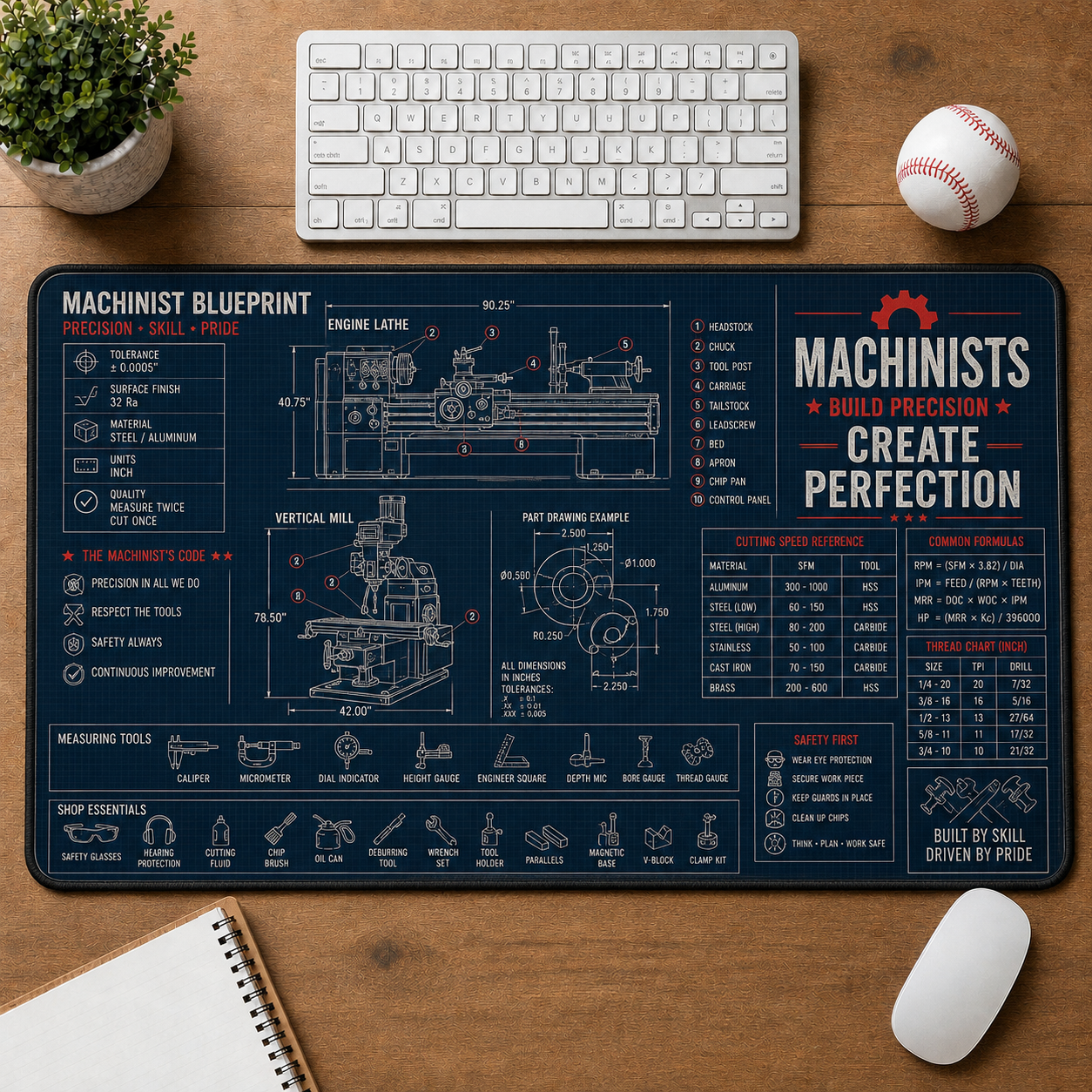 Auto Mechanic Blueprint Large Desk Mat - Car Engine & Garage Tools Plus Size Mouse Pad - 5to9vibe