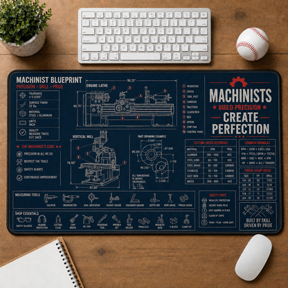 Auto Mechanic Blueprint Large Desk Mat - Car Engine & Garage Tools Plus Size Mouse Pad - 5to9vibe